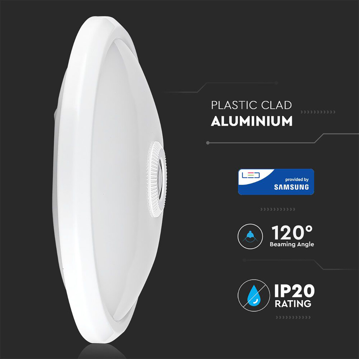 LED Plafondlamp met Bewegingssensor - Viron Raza - 12W High Lumen - Helder/Koud Wit 6400K - Rond - Mat Wit - Kunststof - SAMSUNG LEDs