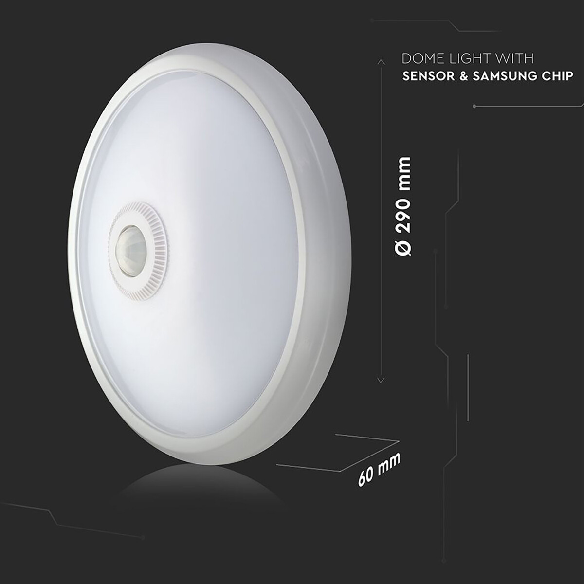 LED Plafondlamp met Bewegingssensor - Viron Raza - 12W High Lumen - Warm Wit 3000K - Rond - Mat Wit - Kunststof - SAMSUNG LEDs