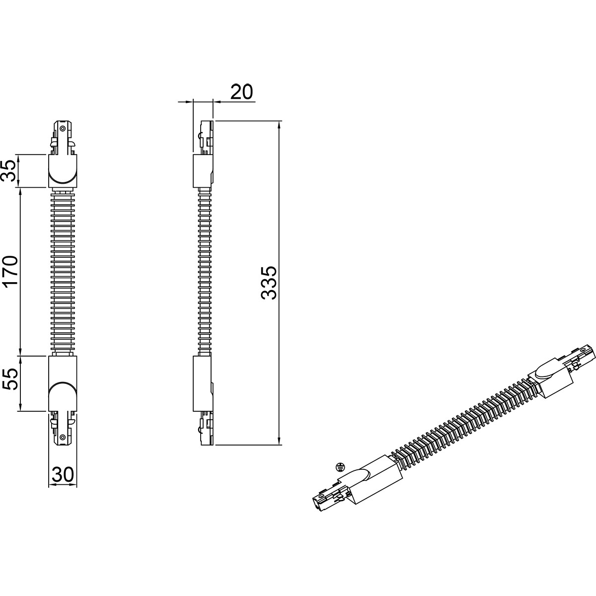 Spanningsrail Doorverbinder - Trion Dual - Flexibele Connector - 2 Fase - Mat Wit