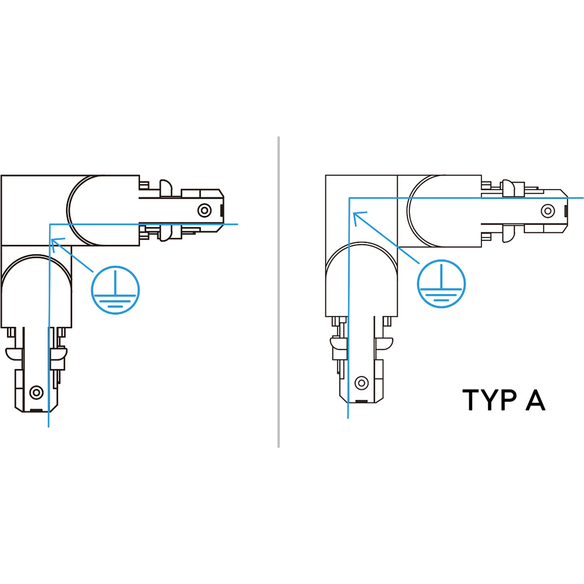 Spanningsrail Doorverbinder - Trion Dual - Hoek L Connector - Aarde Binnen - 2 Fase - Mat Titaan