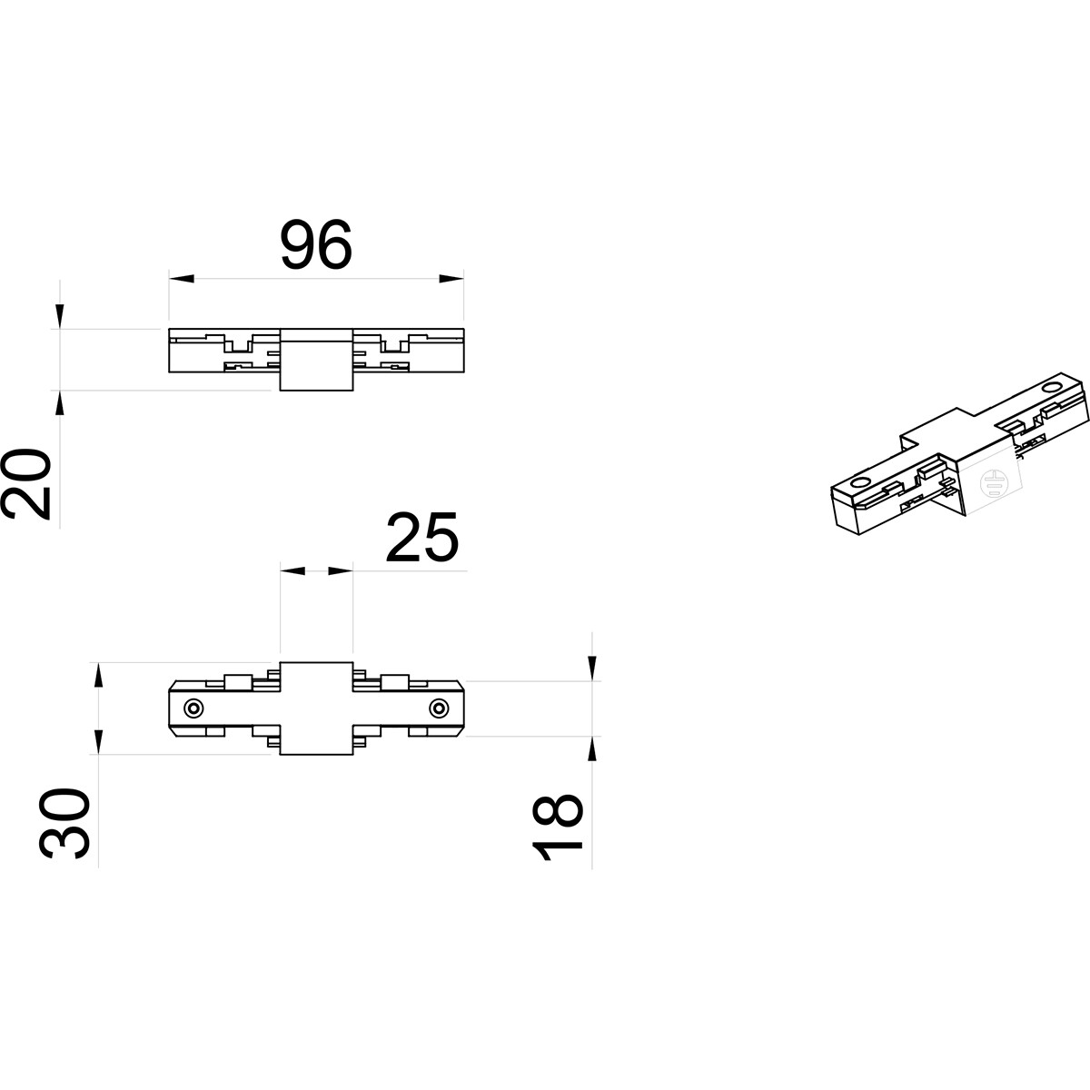 Spanningsrail Doorverbinder - Trion Dual - Rechte Connector - 2 Fase - Mat Titaan