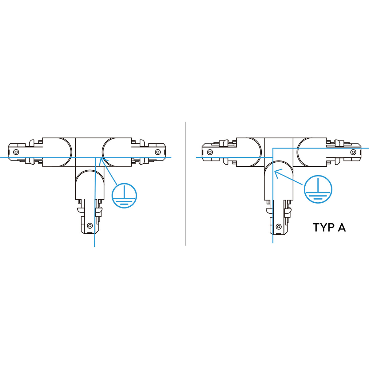 Spanningsrail Doorverbinder - Trion Dual - T Connector - Aarde Links - 2 Fase - Mat Titaan