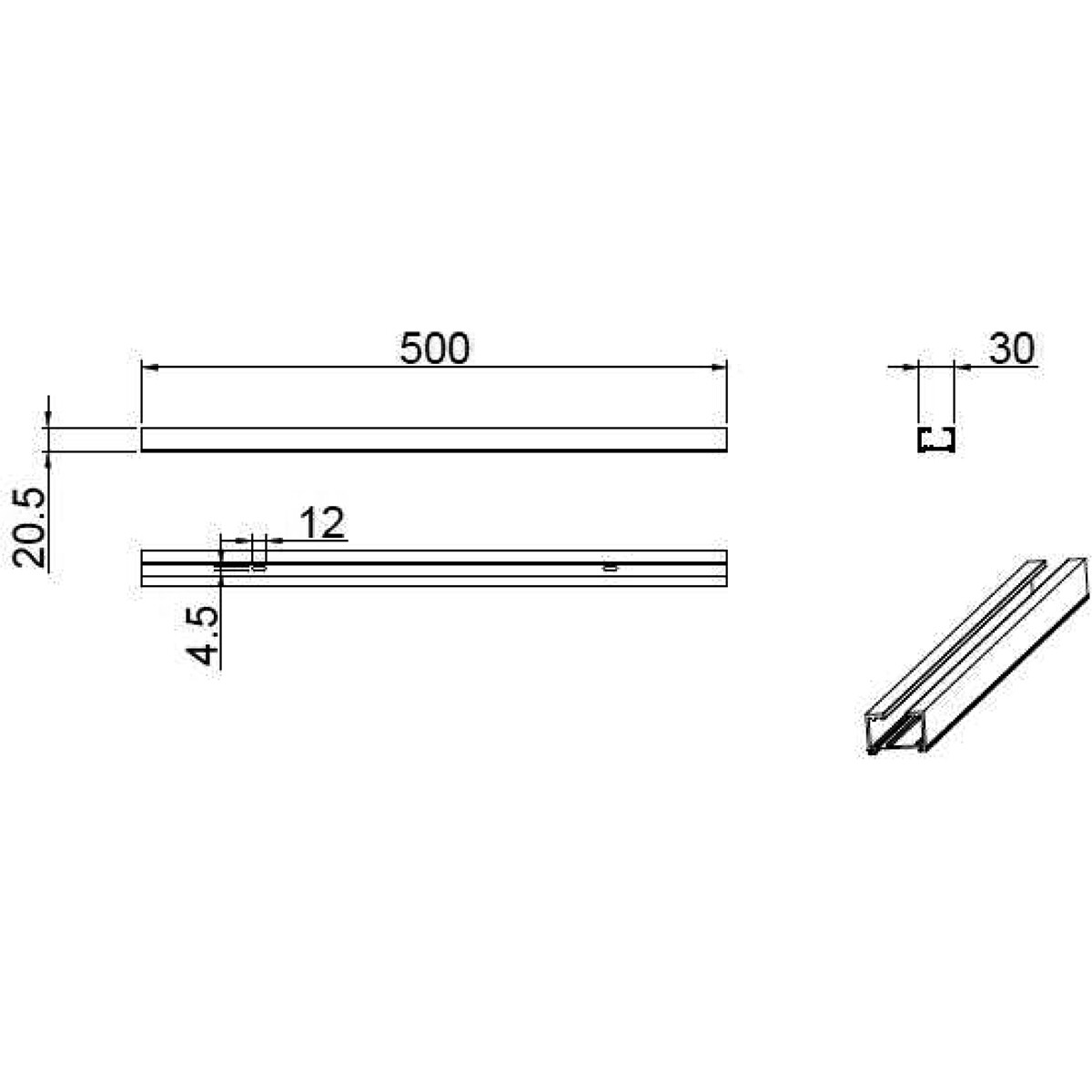 Spanningsrail - Trion Dual - 2 Fase - Opbouw - Aluminium - Titaan - 0.5 Meter