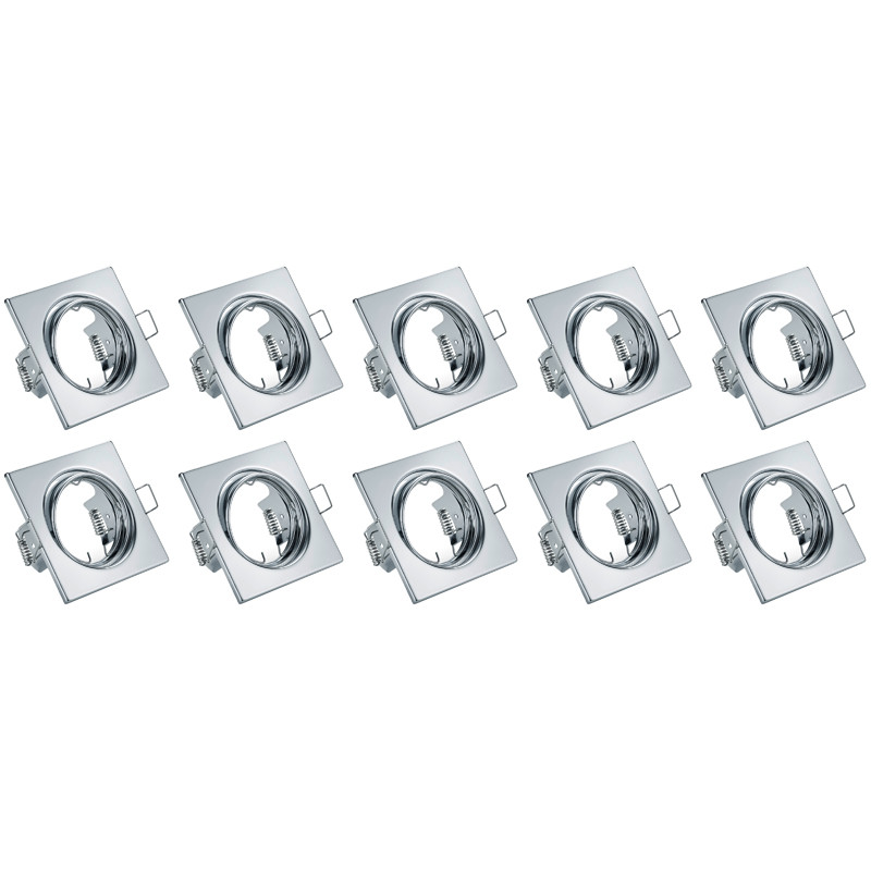 Spot Armatuur 10 Pack - Trion - GU10 Inbouwspot - Vierkant - Chroom - Aluminium - Kantelbaar 80mm