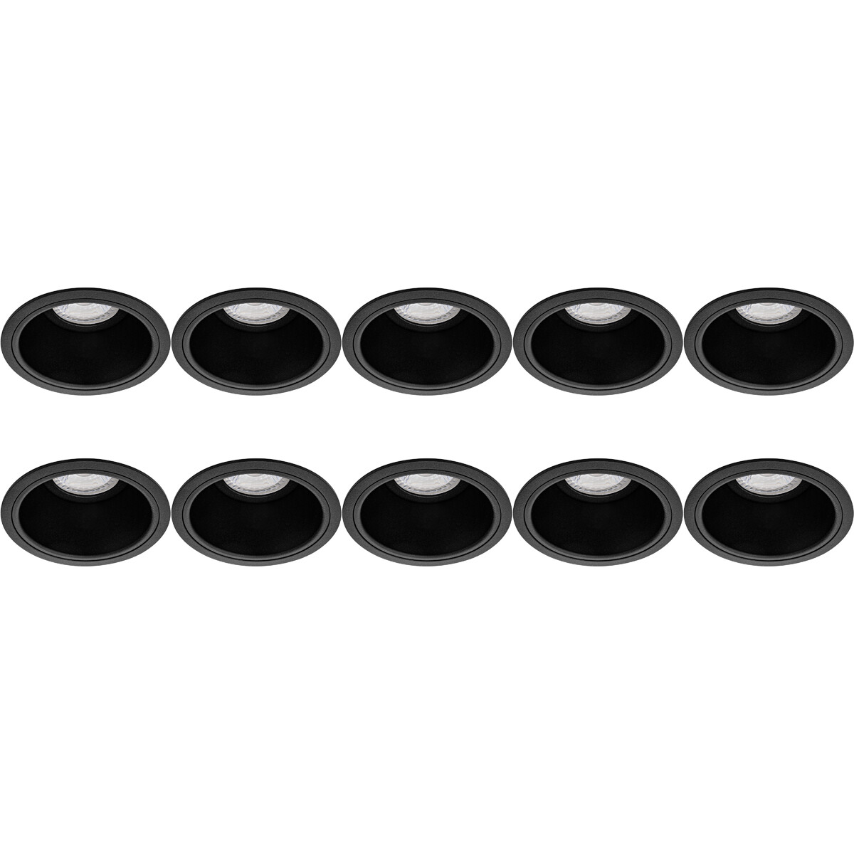 Spot Armatuur 10 Pack - Pragmi Minko Pro - GU10 Inbouwspot - Rond - Zwart - Aluminium - Verdiept - Ø90mm