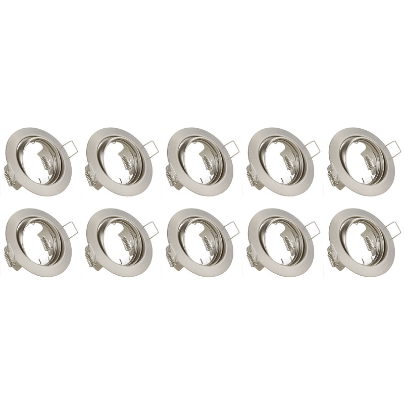 Spot Armatuur 10 Pack - Trion - GU10 Inbouwspot - Rond - Nikkel - Aluminium - Kantelbaar Ø83mm