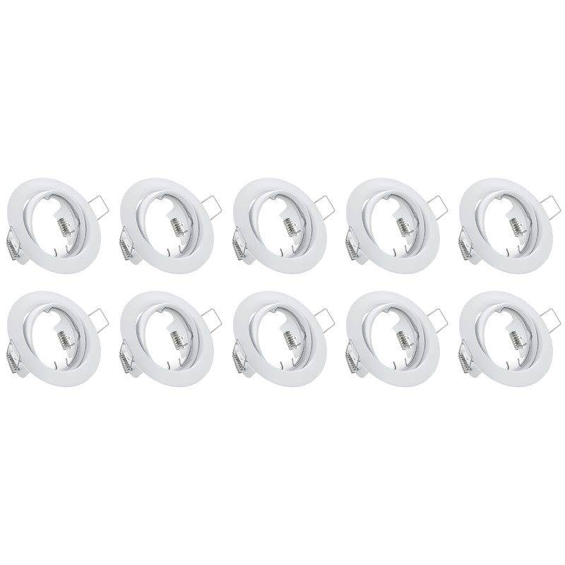 Spot Armatuur 10 Pack - Trion - GU10 Inbouwspot - Rond - Wit - Aluminium - Kantelbaar Ø83mm