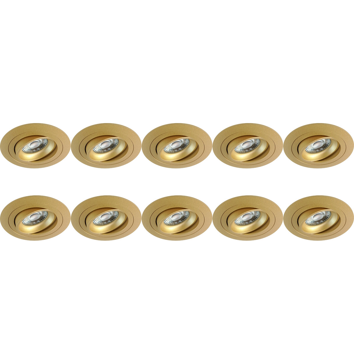 Spot Armatuur 10 Pack - Pragmi Alpin Pro - GU10 Inbouwspot - Rond - Goud - Aluminium - Kantelbaar - Ø92mm