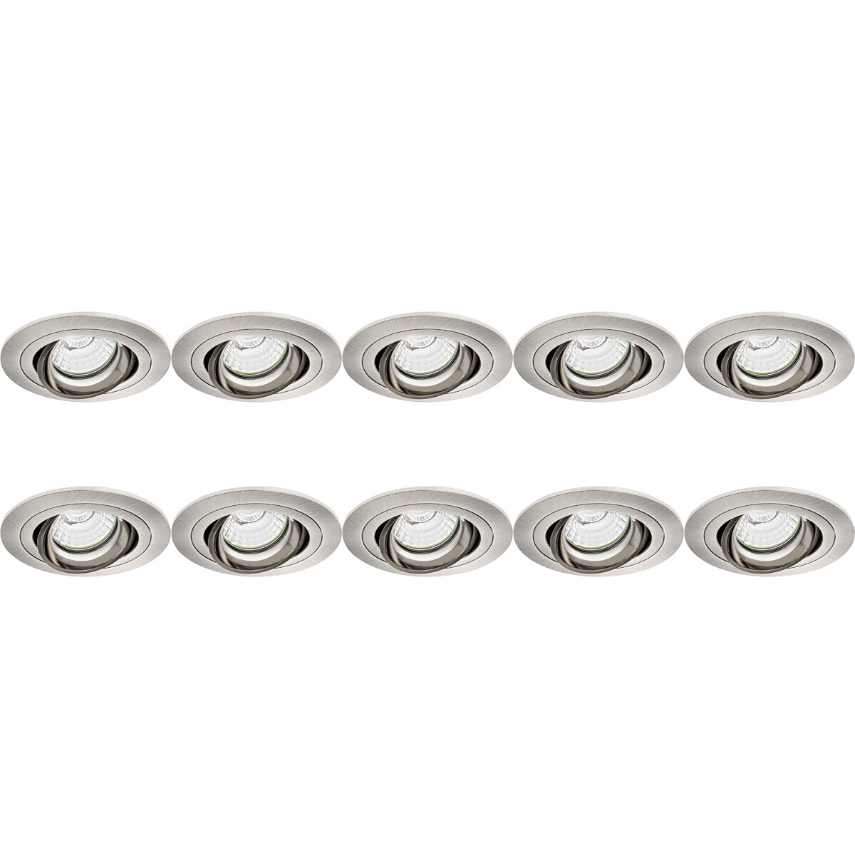 Spot Armatuur 10 Pack - Pragmi Alpin Pro - GU10 Inbouwspot - Rond - Nikkel - Aluminium - Kantelbaar - Ø92mm