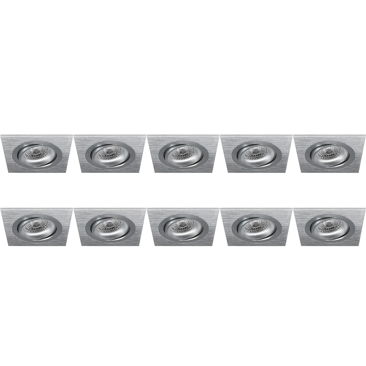 Spot Armatuur 10 Pack - Pragmi Borny Pro - GU10 Inbouwspot - Vierkant - Zilver - Aluminium - Kantelbaar - 92mm