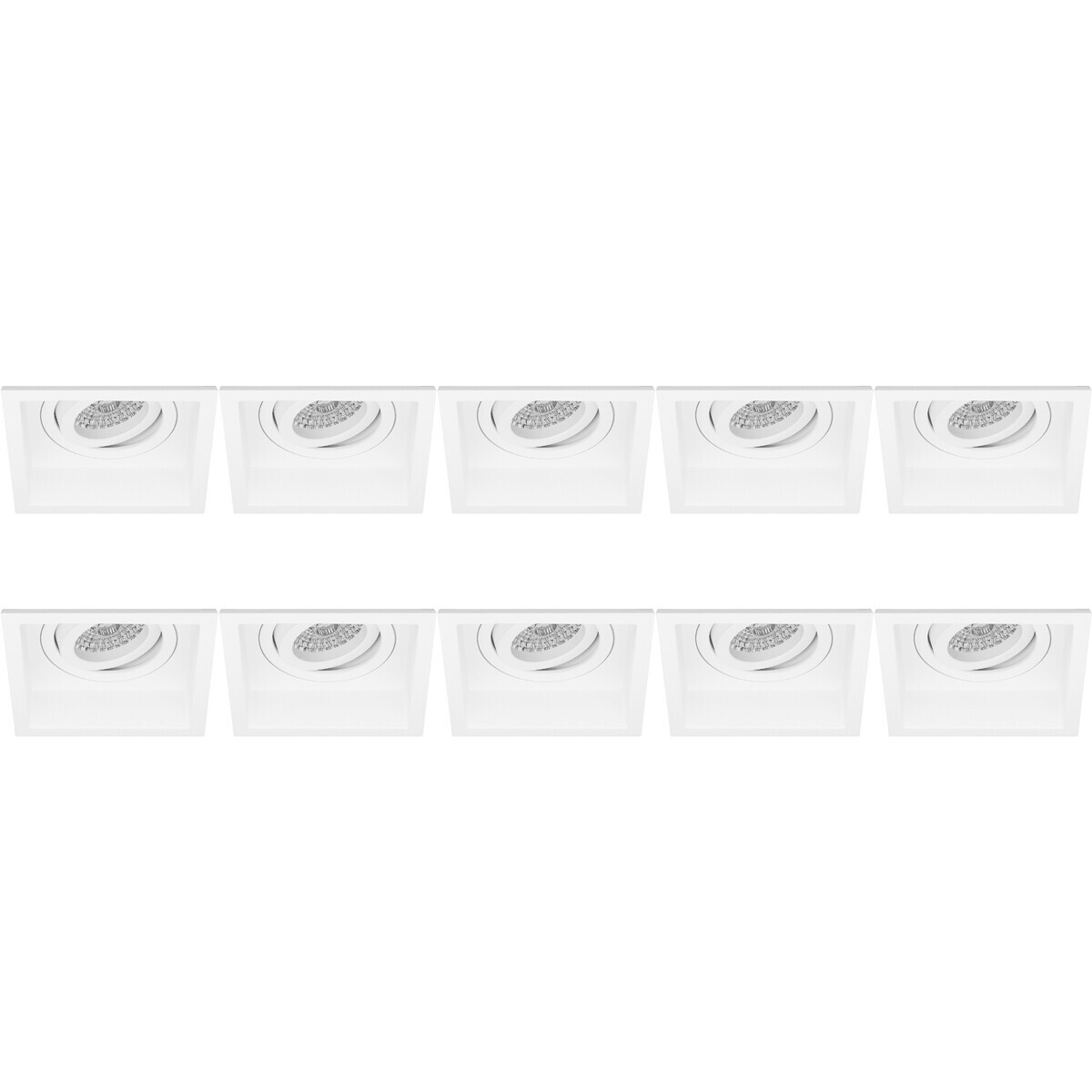 Spot Armatuur 10 Pack - Pragmi Domy Pro - GU10 Inbouwspot - Vierkant - Wit - Aluminium - Verdiept - Kantelbaar - 105mm