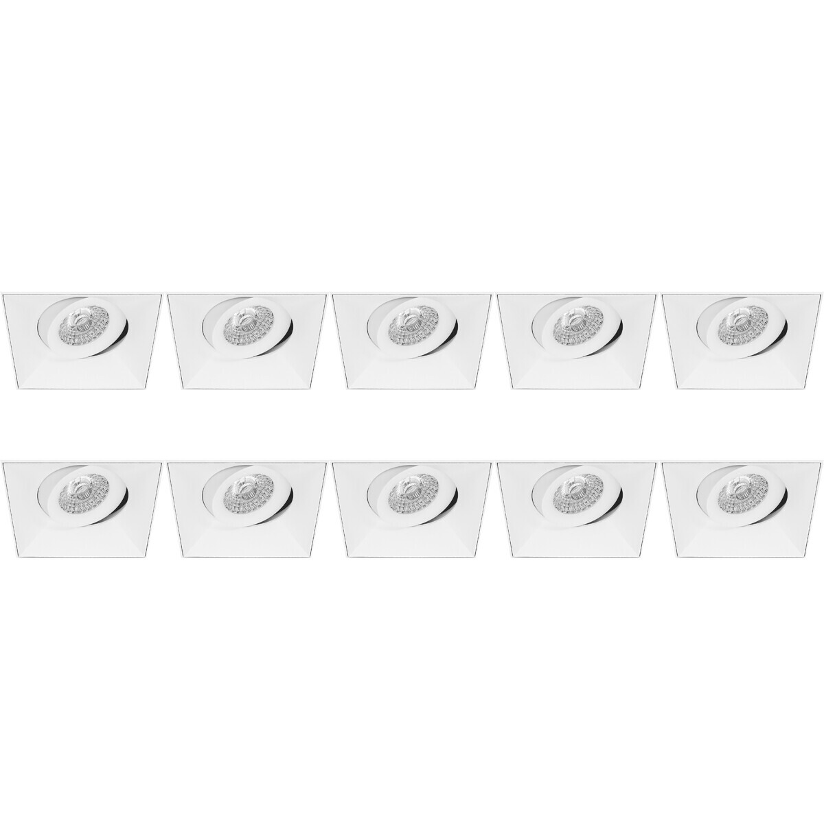 Spot Armatuur 10 Pack - Pragmi Nivas Pro - GU10 Inbouwspot - Vierkant - Wit - Aluminium - Trimless - Kantelbaar - 150mm