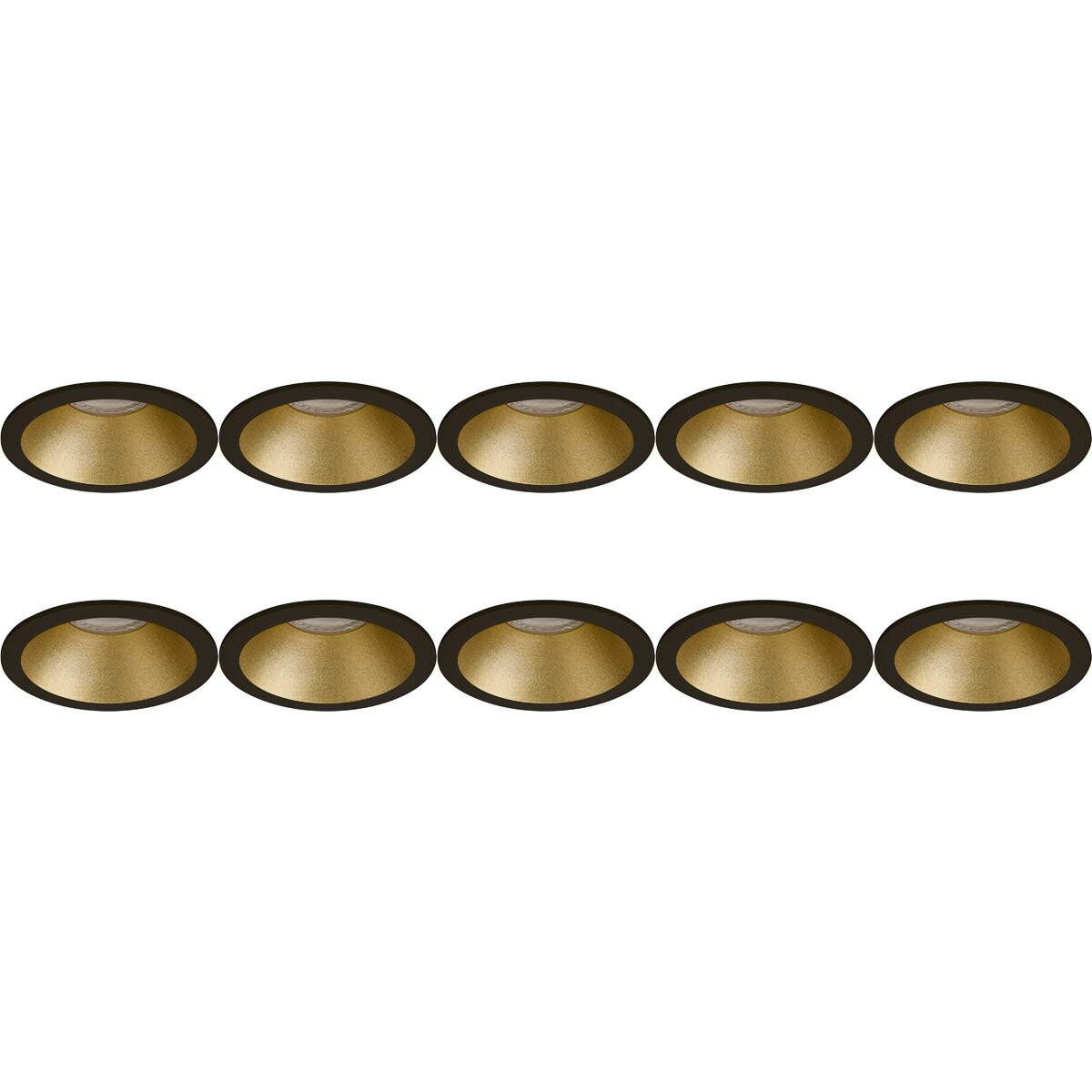 Spot Armatuur 10 Pack - Pragmi Pollon Pro - GU10 Inbouwspot - Rond - Zwart/Goud - Aluminium - Verdiept - Ø82mm