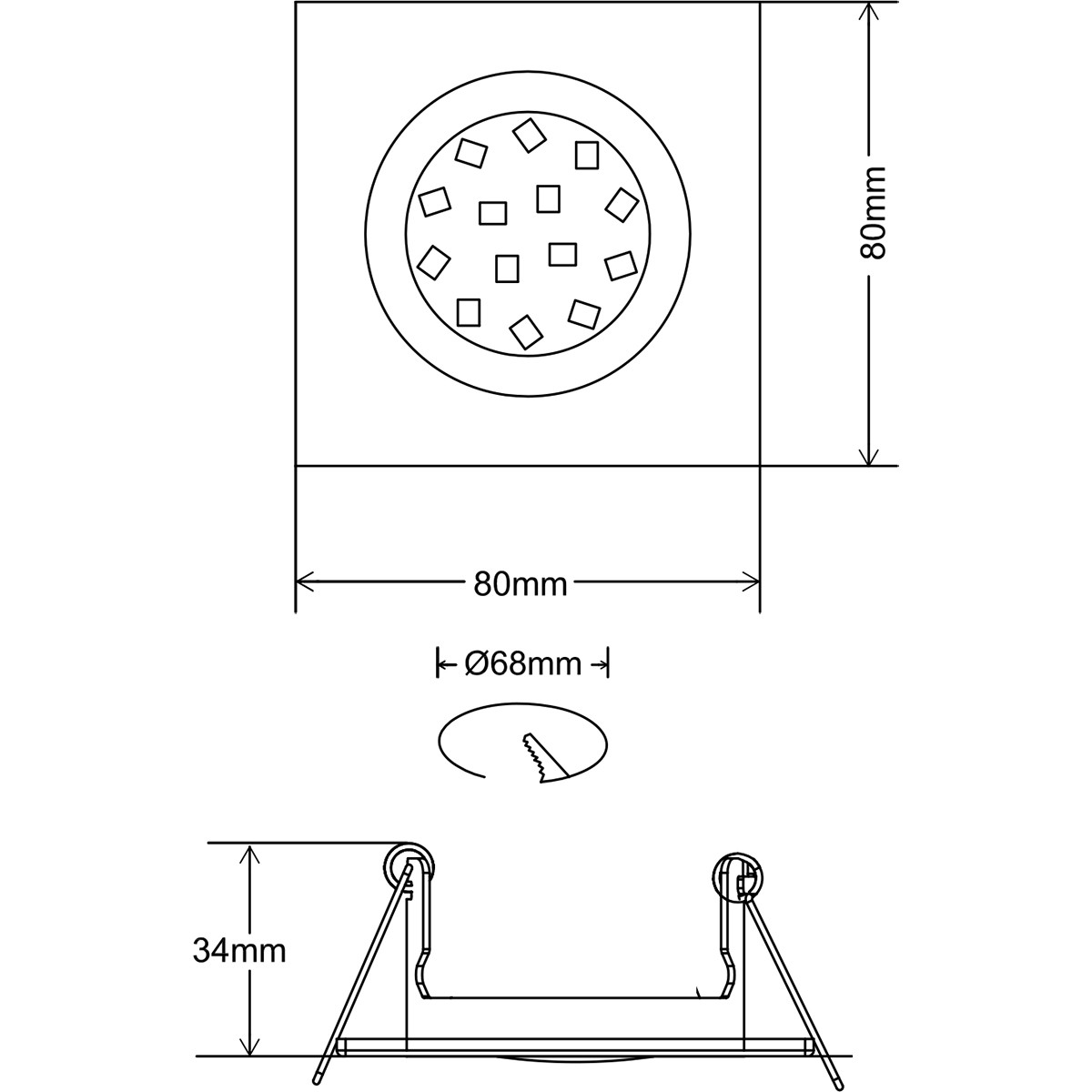 Spot Armatuur GU10 - Trion - GU10 Inbouwspot - Vierkant - Zwart - Aluminium - Kantelbaar 80mm