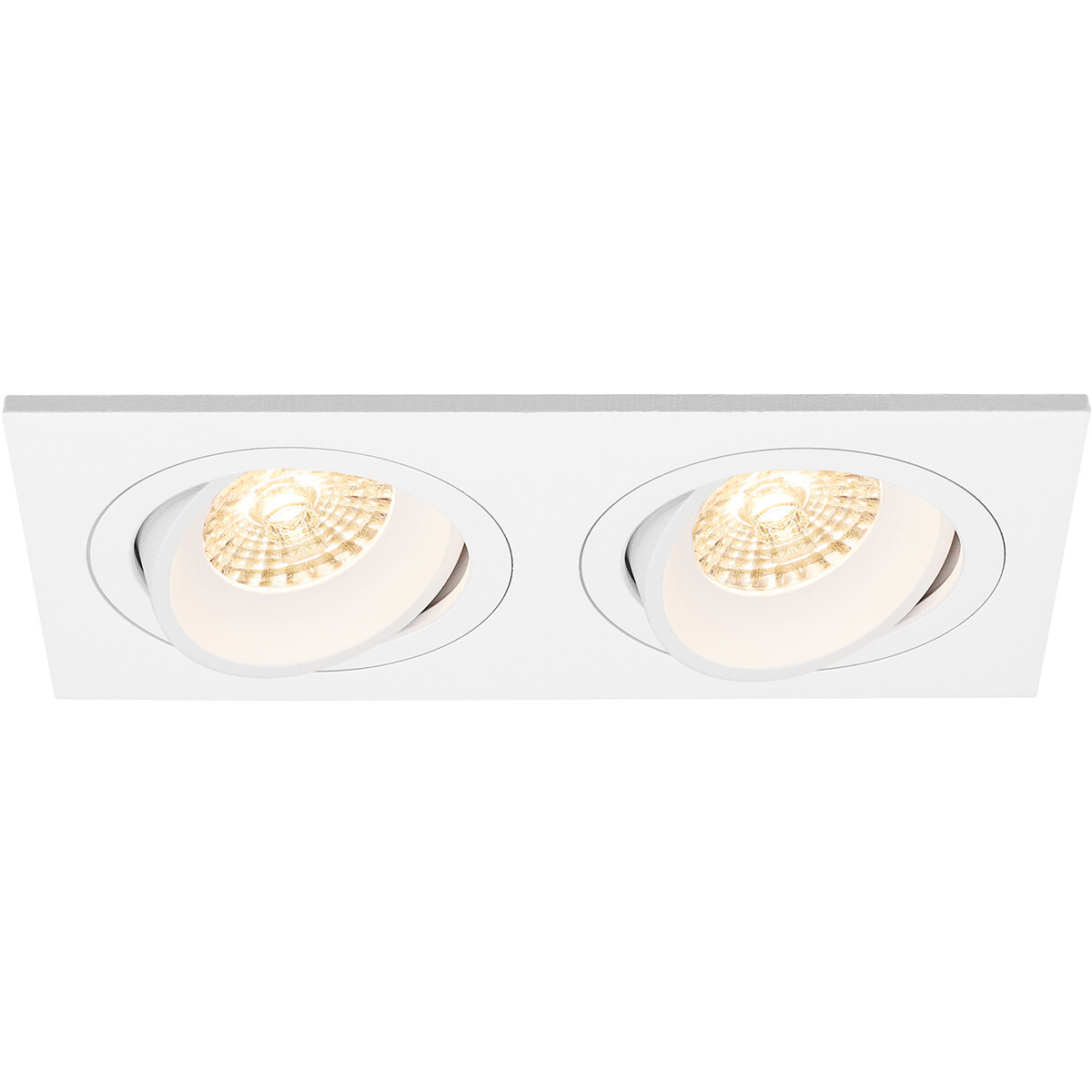 Spot Armatuur GU10 - Pragmi Borny Pro - GU10 Inbouwspot - Rechthoek Dubbel - Wit - Aluminium - Kantelbaar - 175x92mm