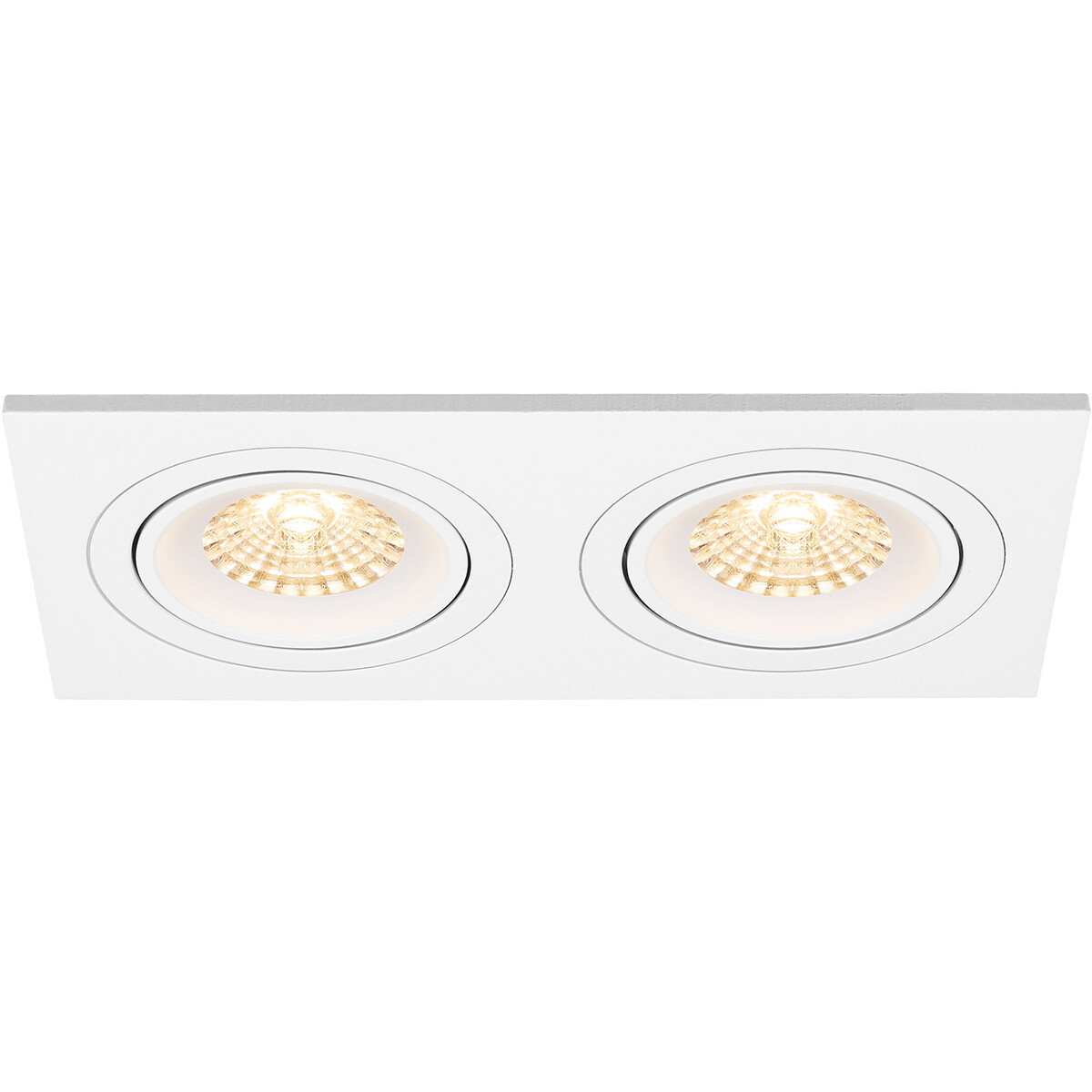 Spot Armatuur GU10 - Pragmi Borny Pro - GU10 Inbouwspot - Rechthoek Dubbel - Wit - Aluminium - Kantelbaar - 175x92mm