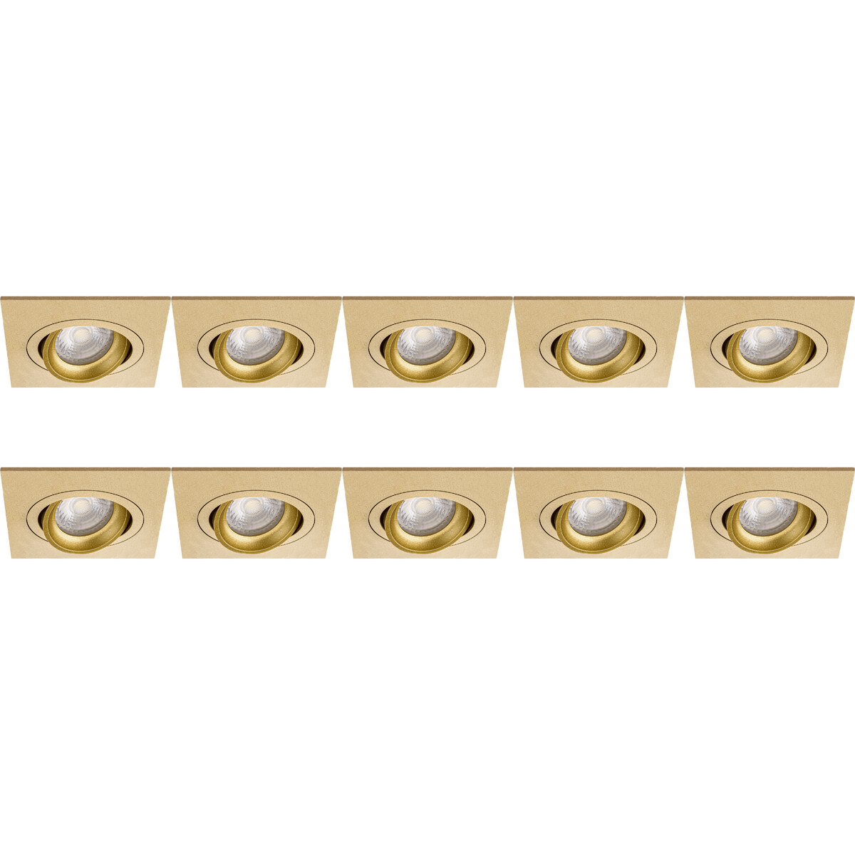 Spot Armatuur 10 Pack - Pragmi Borny Pro - GU10 Inbouwspot - Vierkant - Goud - Aluminium - Kantelbaar - 92mm