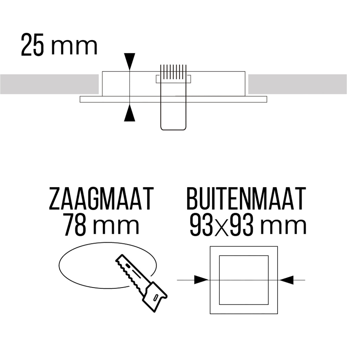 Spot Armatuur GU10 - Pragmi Rodos Pro - GU10 Inbouwspot - Vierkant - Zwart - Aluminium - 93mm