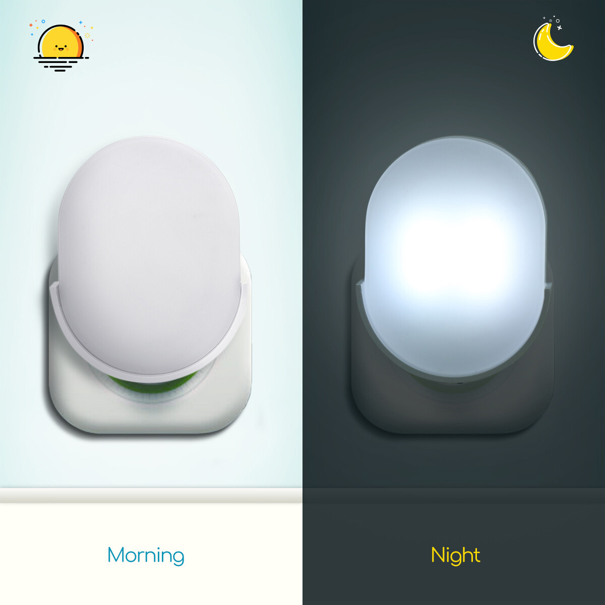 Stekkerlamp - Stekkerspot met Dag en Nacht Sensor - Aigi Sipas - 1W - Helder/Koud Wit 6500K - Ovaal - Mat Wit - Kunststof