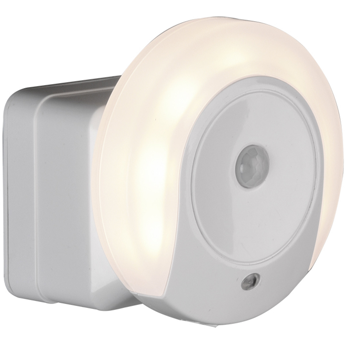 Stekkerlamp - Stekkerspot met Bewegingssensor Incl. Schakelaar - Trion Mirloni - 0.6W - Warm Wit 3000K - Rond - Mat Wit - Kunststof