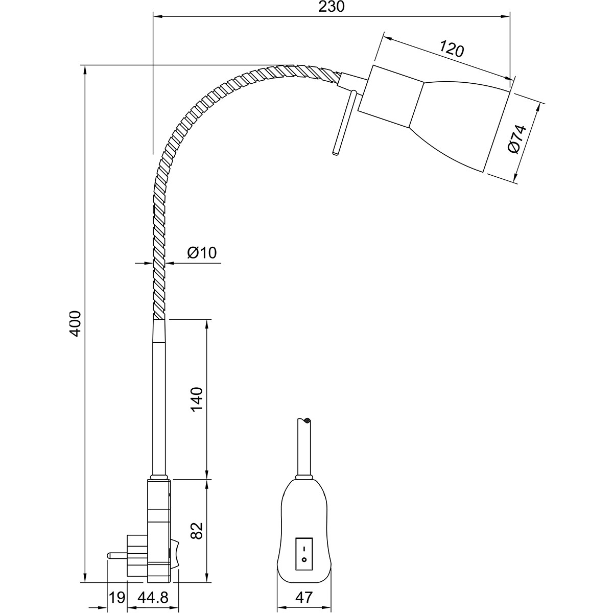 Stekkerlamp met Schakelaar - Trion Levino - E14 Fitting - 6W - Warm Wit 3000K - Mat Nikkel - Aluminium