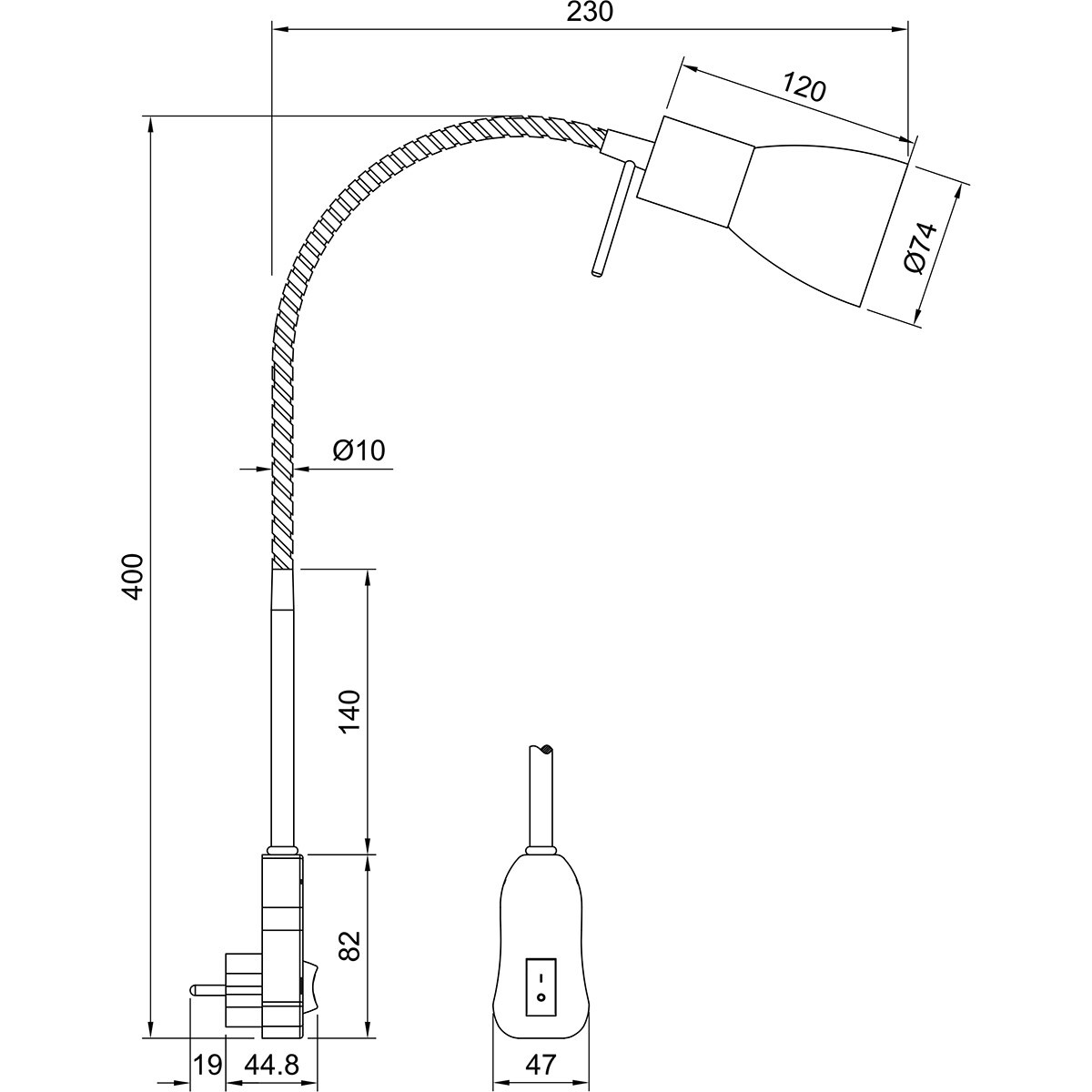 Stekkerlamp met Schakelaar - Trion Fukara - E14 Fitting - 4.9W - Warm Wit 3000K - Mat Zwart - Metaal