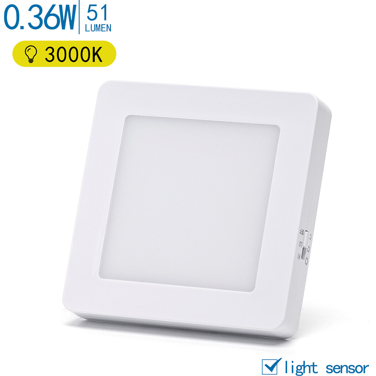 Stekkerlamp - Nachtlamp met Dag en Nacht Sensor - Aigi Woppa - 0.36W - Warm Wit 3000K - Vierkant - Mat Wit - Kunststof