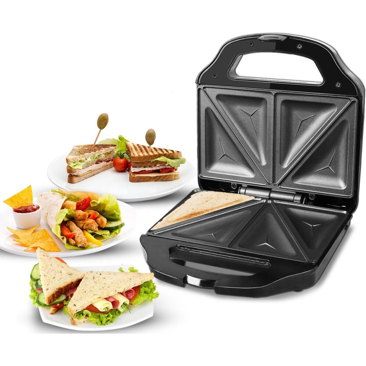 Tosti-ijzer - Aigi Ciplo - Sandwichmaker - CoolTouch Hendel - Zwart/Zilver