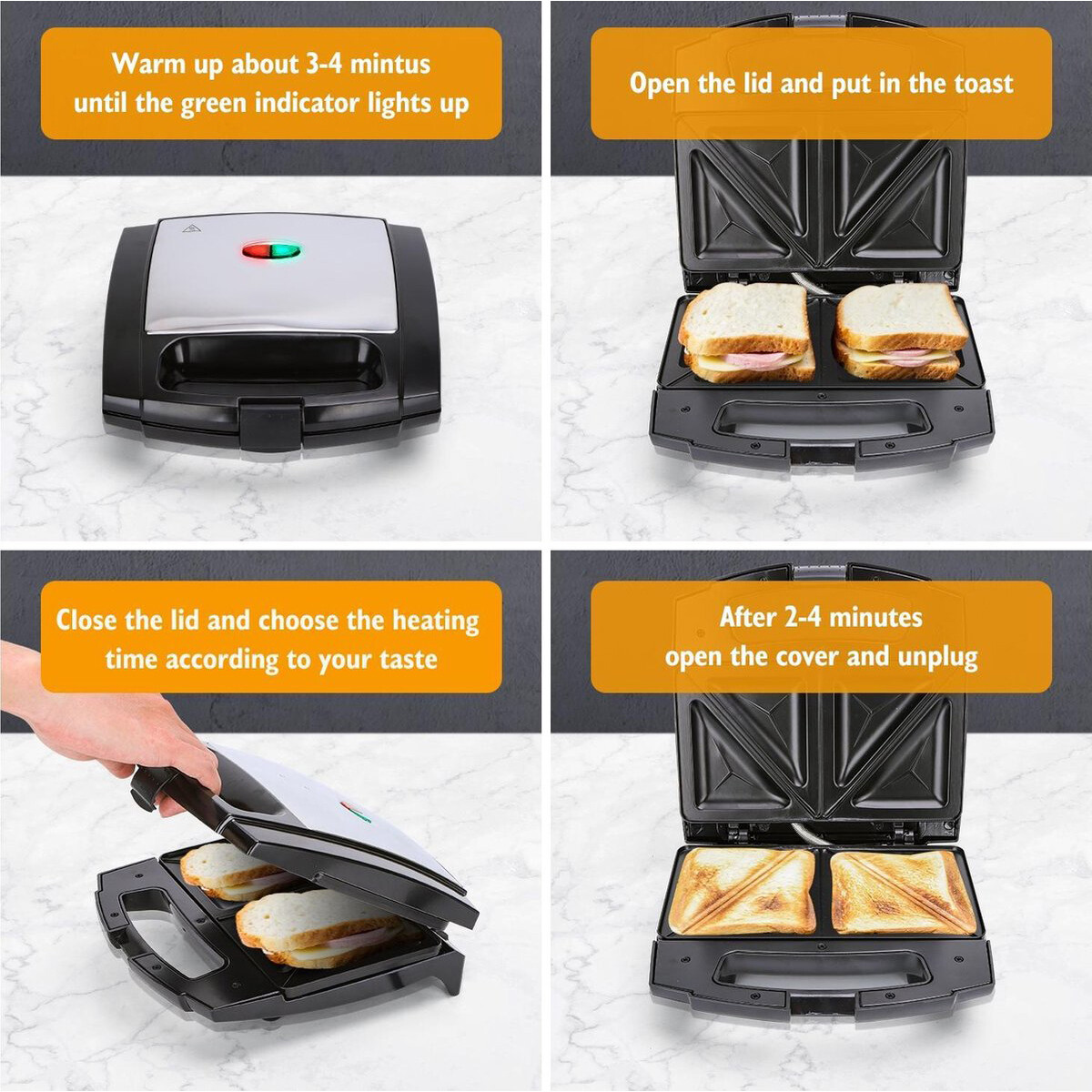 Tosti-ijzer - Aigi Limo - Sandwichmaker - CoolTouch Hendel - Zwart/Zilver