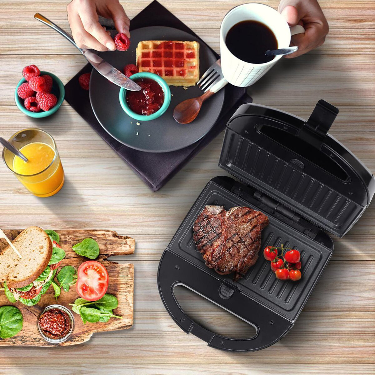 Tosti Ijzer - Tosti Apparaat - Aigi Rubo - Contactgrill 3 in 1 - CoolTouch Hendel - Zwart