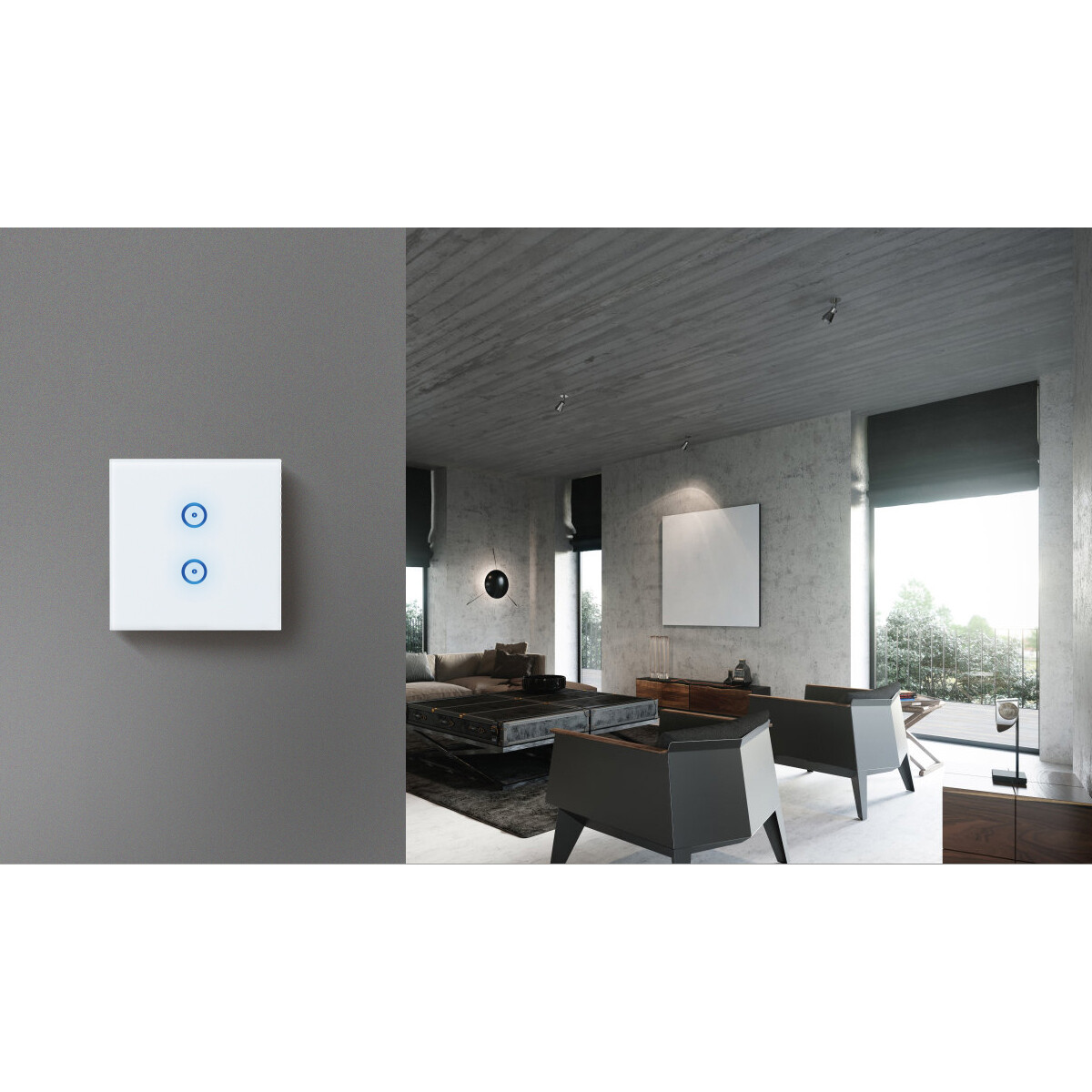 Touchschakelaar Smart WiFi - Aigi Smarton - Inbouw - 2-voudig Touch Schakelaar - Incl. Glazen Afdekraam - Wit