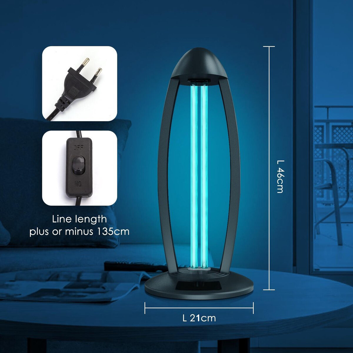 UV-C Tafellamp - Aigi Desty - Desinfectie Lamp - UV Sterilizer - Afstandsbediening - Timer - 360º - Zwart