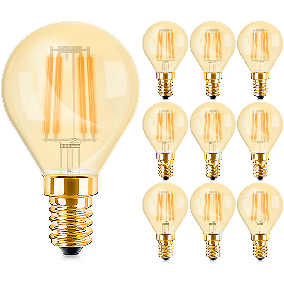 Voordeelpak 10x LED Lamp E14 Kogel Filament - Brinton - Amber 4W 360lm - 822 Zeer Warm Wit 2200K - P45 | Vervangt 32W