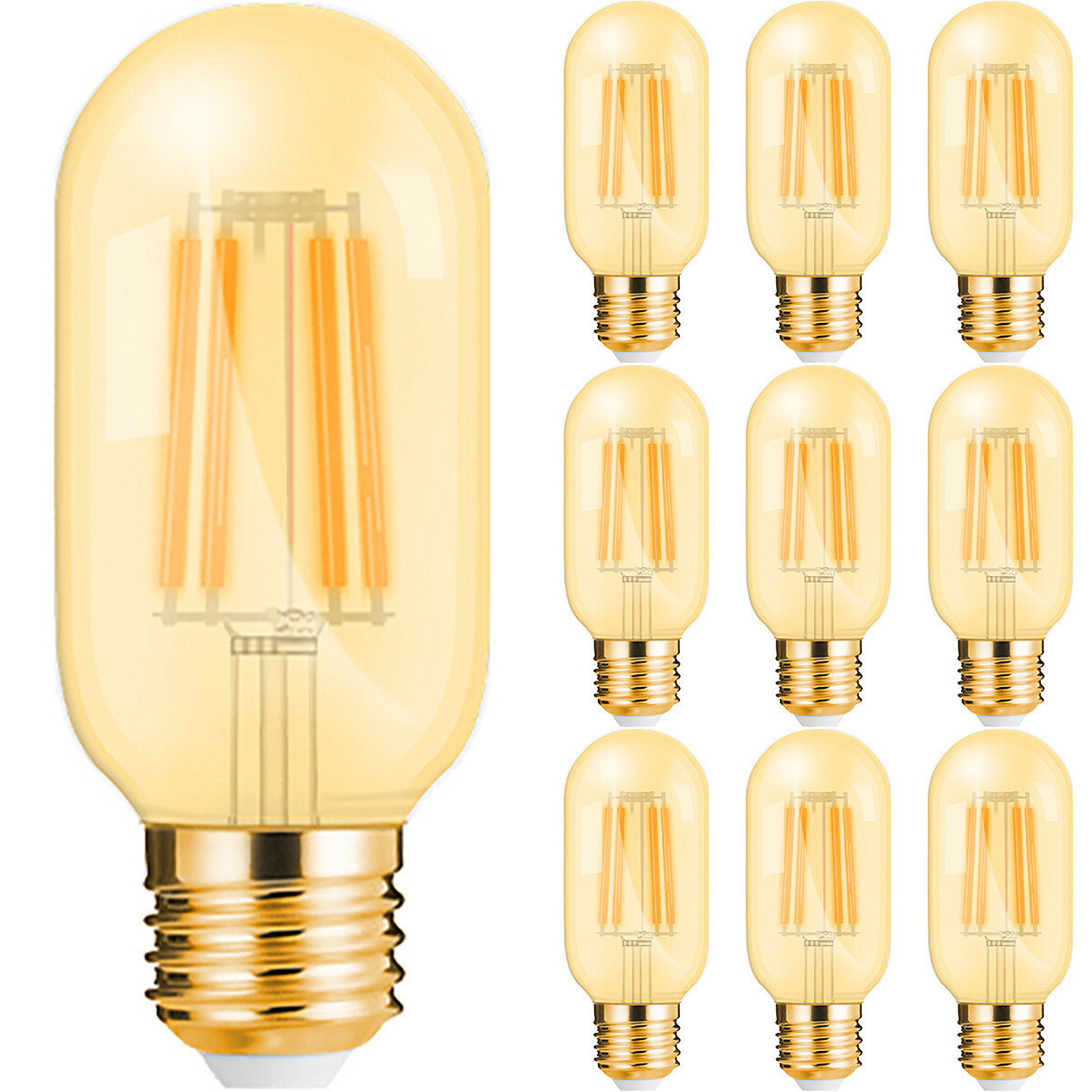 Voordeelpak 10x LED Lamp E27 Buis Filament - Brinton - Amber 4W 360lm - 822 Zeer Warm Wit 2200K - T45 | Vervangt 32W