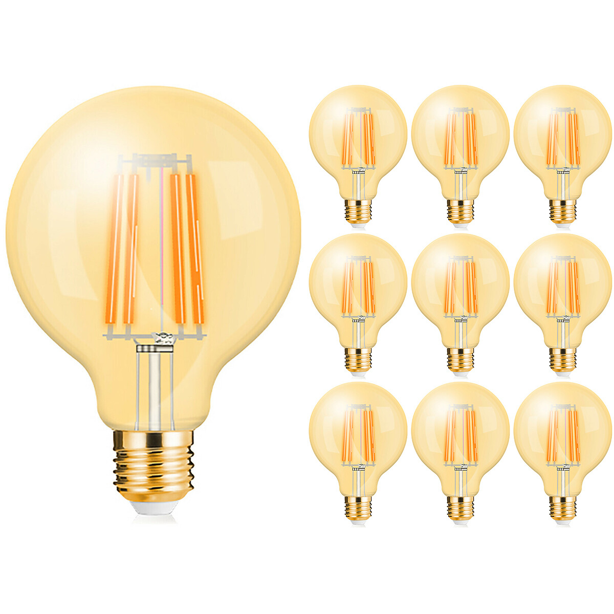 Voordeelpak 10x LED Lamp E27 Globe Filament - Brinton - Amber 6W 540lm - 822 Zeer Warm Wit 2200K - G125 | Vervangt 45W