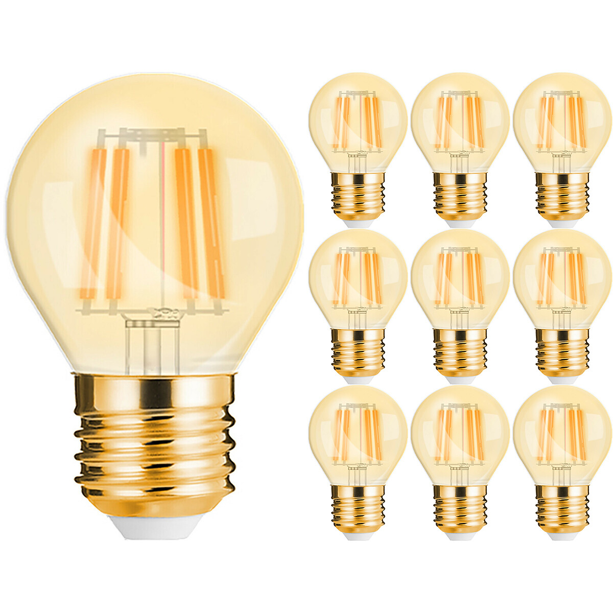 Voordeelpak 10x LED Lamp E27 Kogel Filament - Brinton - Amber 4W 360lm - 822 Zeer Warm Wit 2200K - G45 | Vervangt 32W