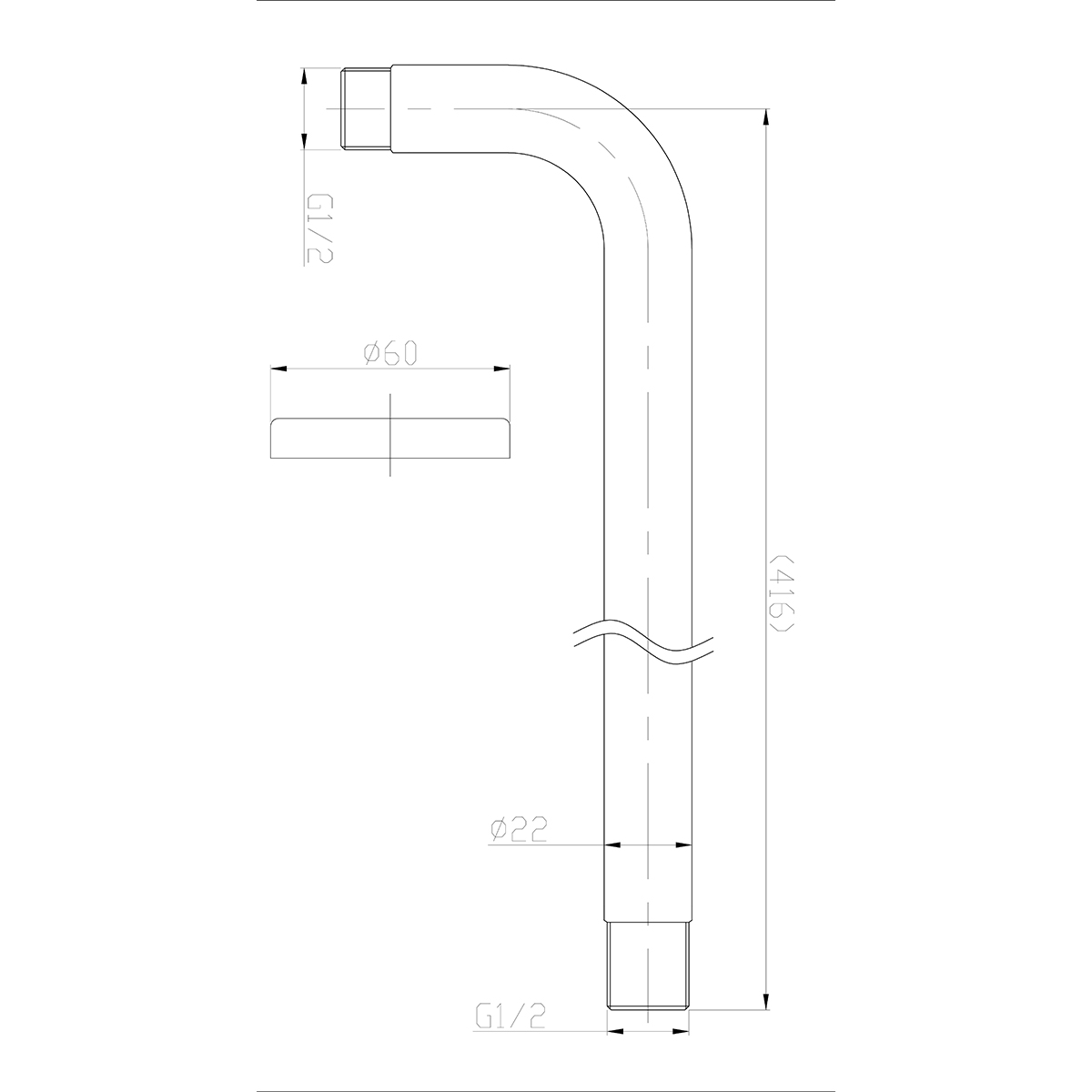 Wiesbaden 304 Douchearm met Muurbevestiging - Gebogen - Rond - 40cm - RVS