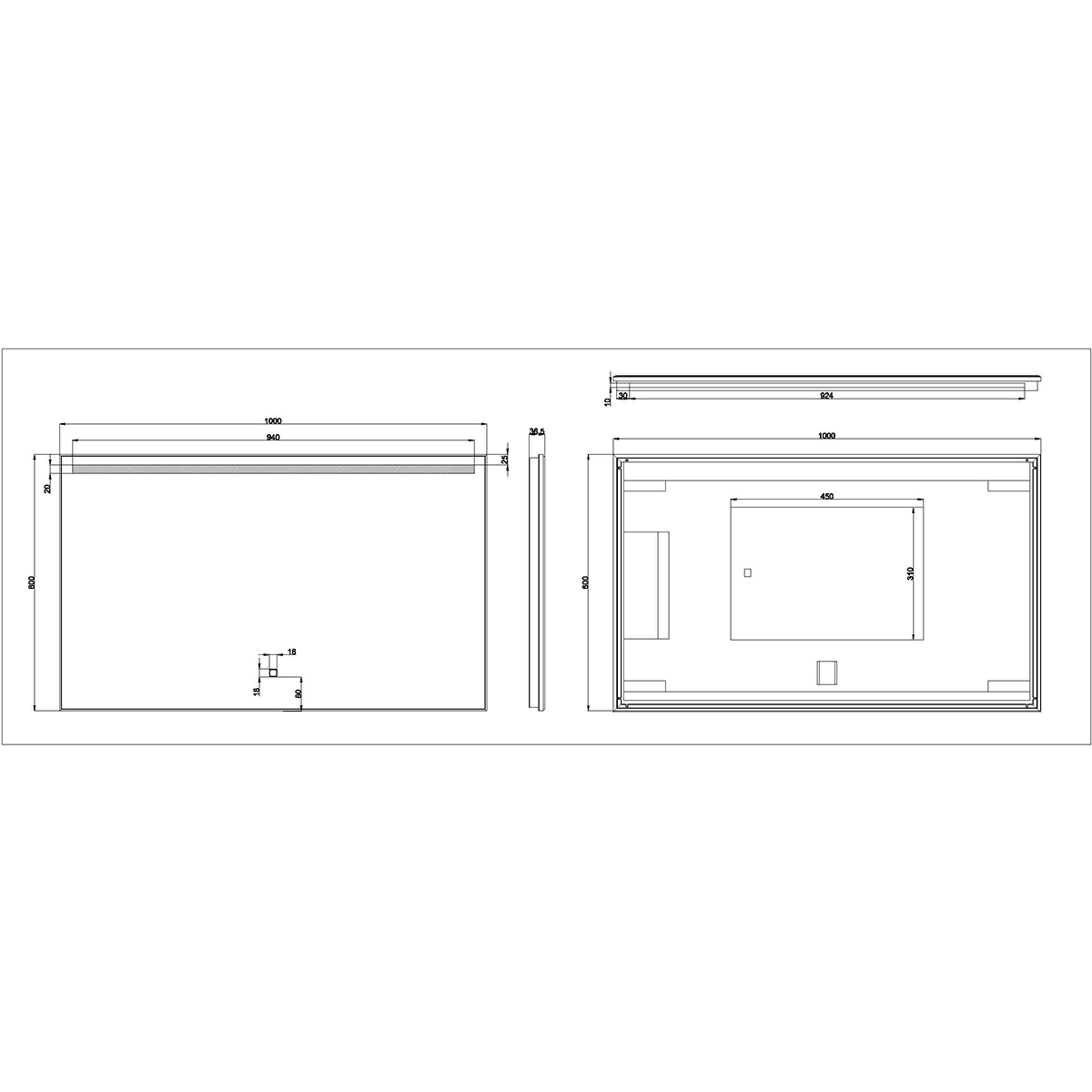 Wiesbaden Ambi One Spiegel Met LED - Dimbaar - Spiegelverwarming - Rechthoek - 100x60cm