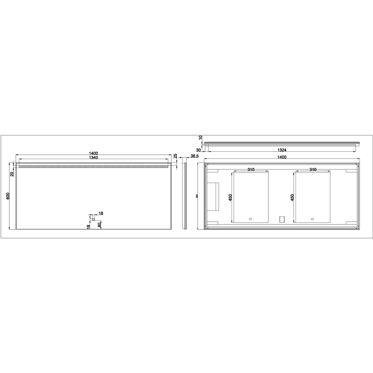 Wiesbaden Ambi One Spiegel Met LED - Dimbaar - Spiegelverwarming - Rechthoek - 140x60cm