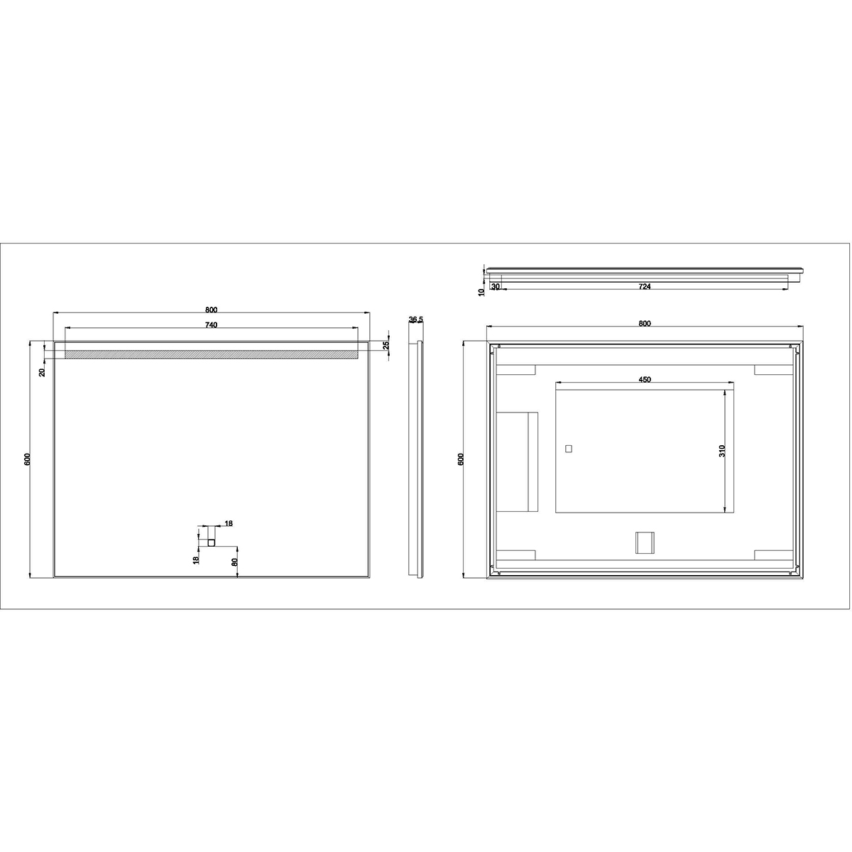 Wiesbaden Ambi One Spiegel Met LED - Dimbaar - Spiegelverwarming - Rechthoek - 80x60cm