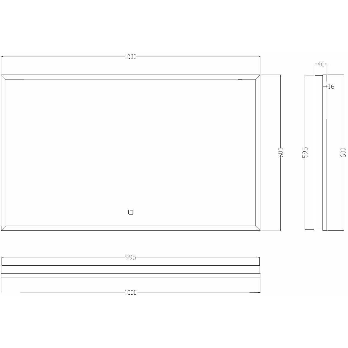 Wiesbaden Avi Spiegel Met LED - Dimbaar - Spiegelverwarming - Rechthoek - 100x60cm - Mat Zwart