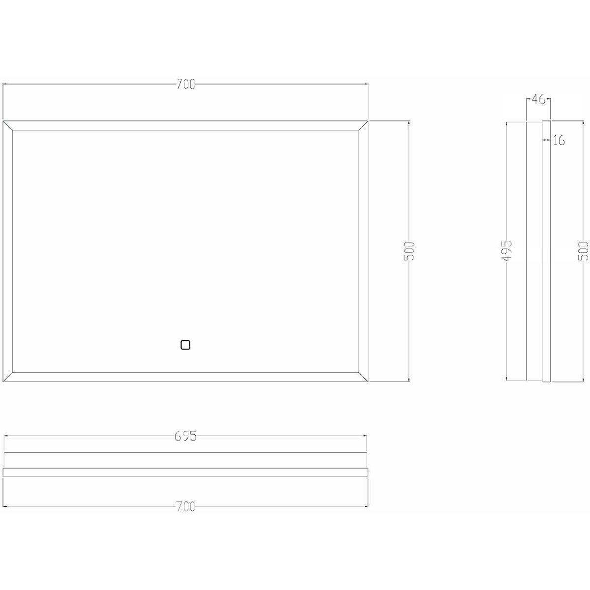 Wiesbaden Avi Spiegel Met LED - Dimbaar - Spiegelverwarming - Rechthoek - 70x50cm - Mat Zwart