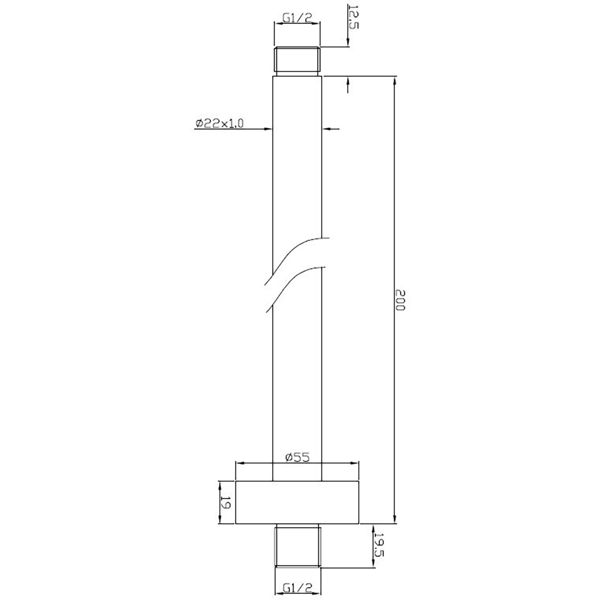 Wiesbaden Caral Douchearm met Plafondbevestiging - 20cm - Chroom