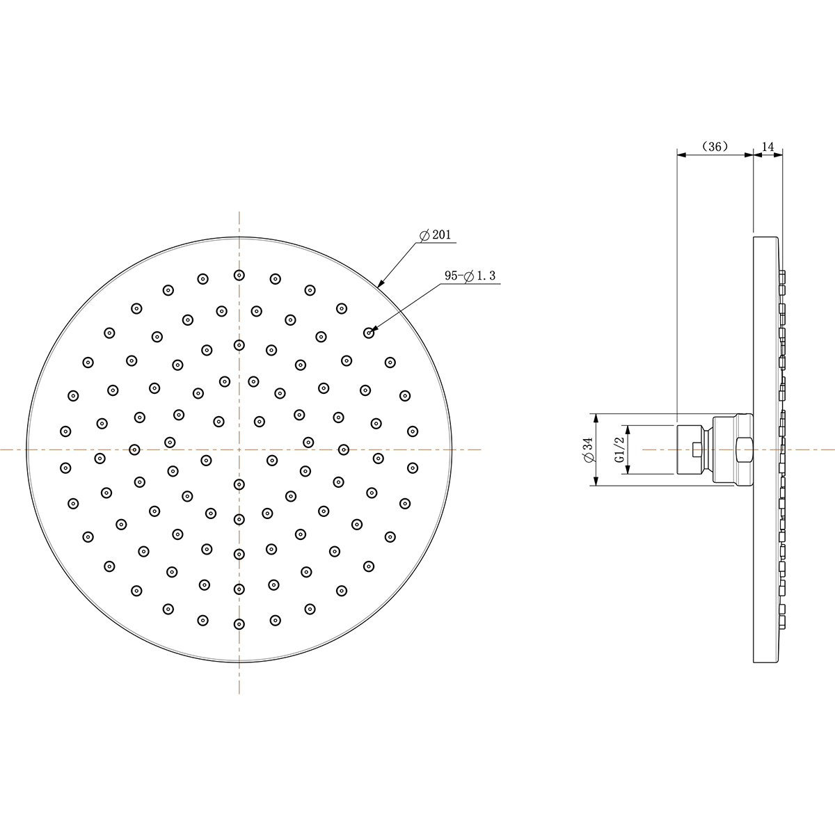 Wiesbaden Caral Hoofddouche - Rond - 20x1.2cm - Mat Zwart