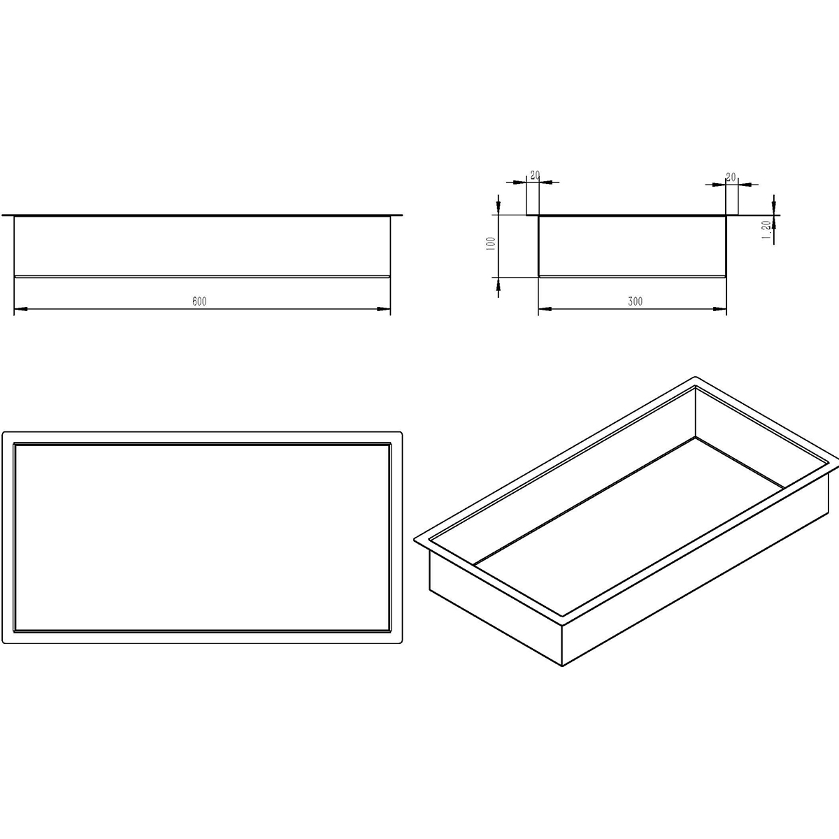 Wiesbaden Demis Inbouwnis - 30x60x10cm - Gunmetal