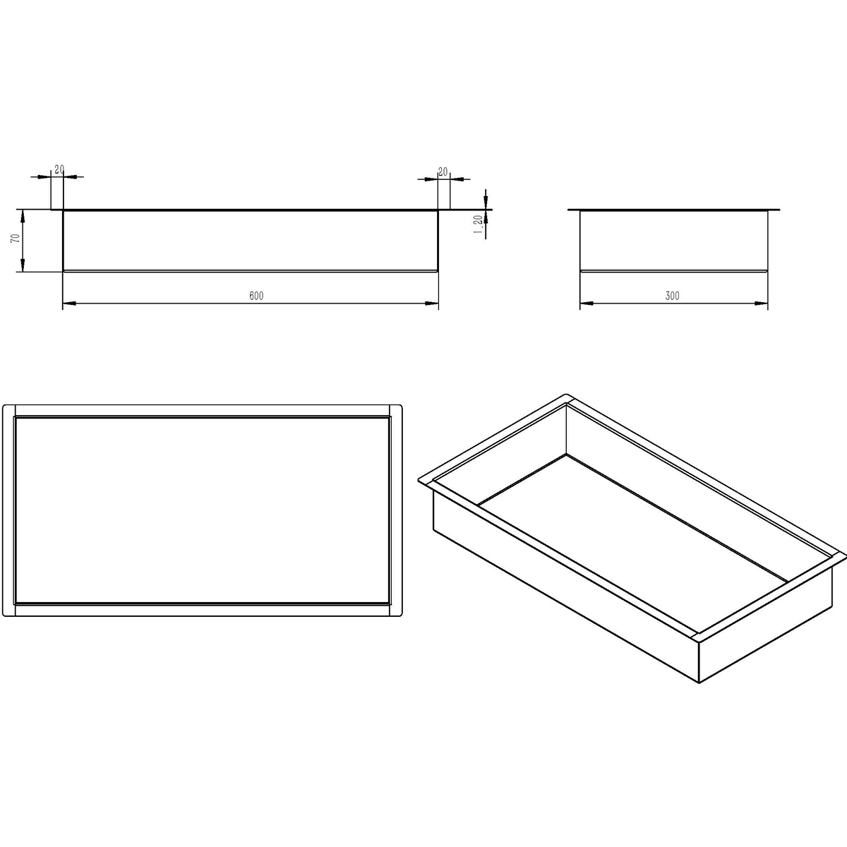 Wiesbaden Demis Inbouwnis - 30x60x7cm - Geborsteld Messing