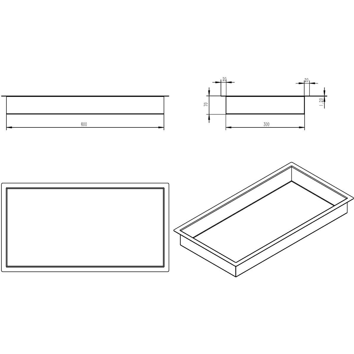 Wiesbaden Demis Inbouwnis - 30x60x7cm - Gunmetal