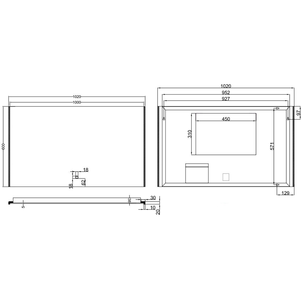 Wiesbaden Duo Spiegel Met LED - Dimbaar - Spiegelverwarming - Rechthoek - 102x60cm