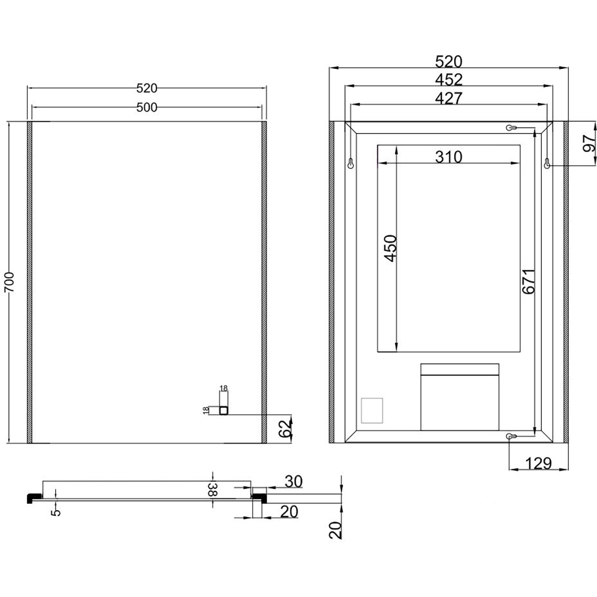 Wiesbaden Duo Spiegel Met LED - Dimbaar - Spiegelverwarming - Rechthoek - 52x70cm