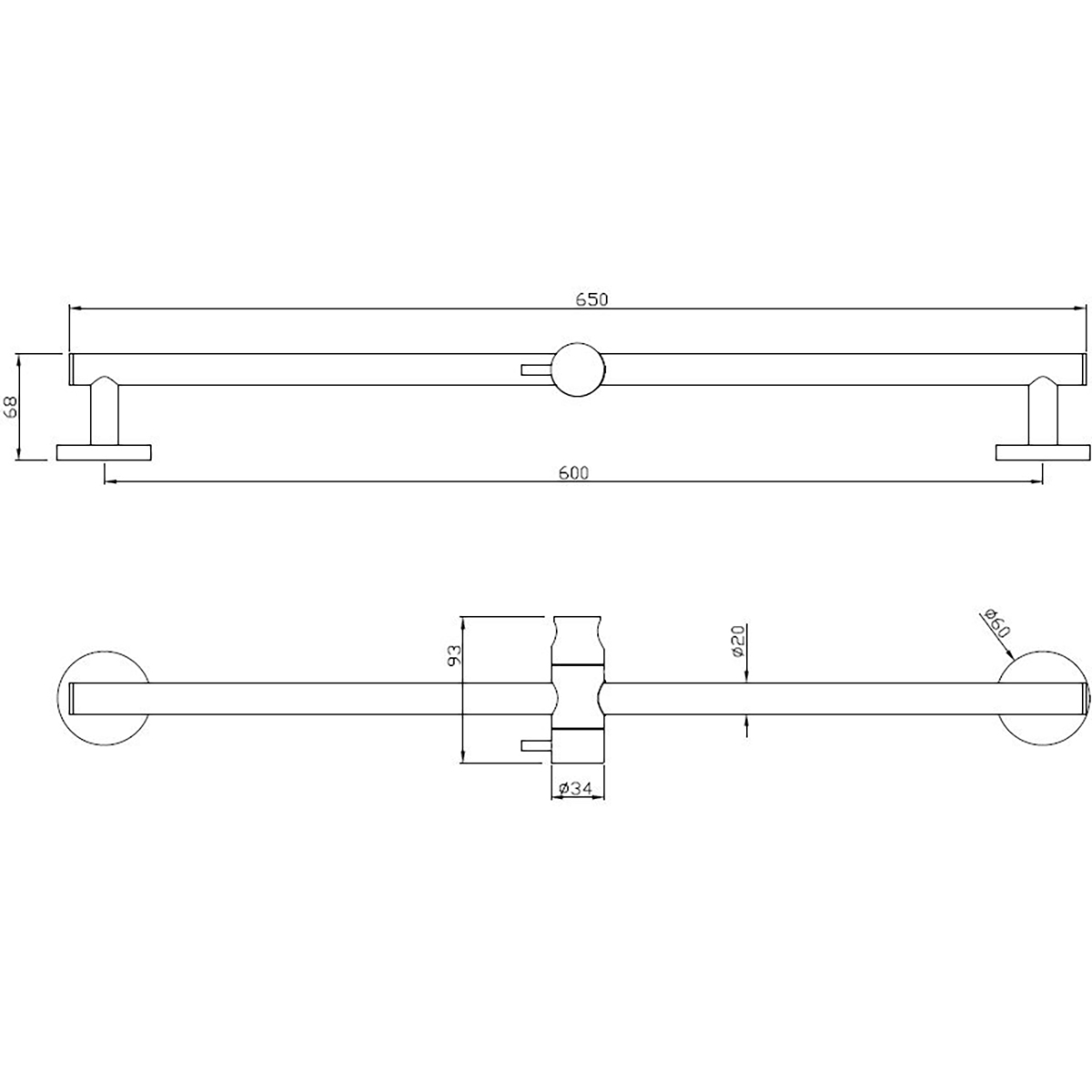 Wiesbaden Glijstang - Rond - 65cm - Chroom